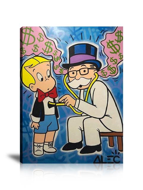 Money Noise, Richie Rich, Doctor, Graffiti, Spray Paint, Colorful, Medical Examination, Street Art, Prints, Pop Art, Paintings, Canvas, Art, Alec Monopoly, Vertical