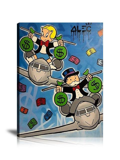 Privatejet Money Race Wall Art: Large Colorful Graffiti Print or Framed Canvas Painting for Modern Living Rooms, Dining Rooms and Bedrooms