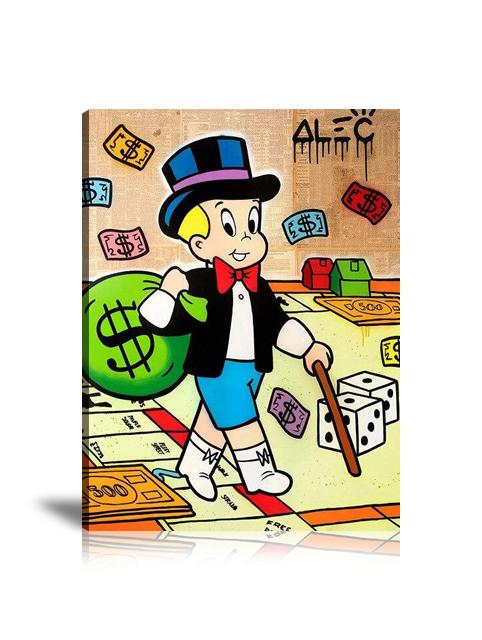 Street Art, Prints, Pop Art, Paintings, Canvas, Art, Alec Monopoly, Richie Rich, Dollar, Money Bag, Money, Board Game, Playing, Dice, Dollar, Newspaper, Colorful, Paint