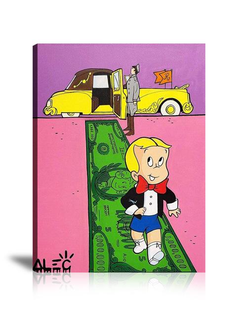 Dollars, Carpet, Richie Rich, Roll Royces, Butler, Graffiti, Spray Paint, Colorful, Street Art, Prints, Pop Art, Paintings, Canvas, Art, Alec Monopoly, Vertical