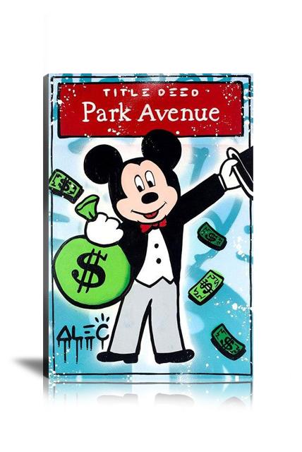 Park Avenue, Mickey Mouse, Cash Bag, Money Bag, Money, Property Card, Graffiti, Spray Paint, Colorful, Street Art, Prints, Pop Art, Paintings, Canvas, Art, Alec Monopoly, Vertical