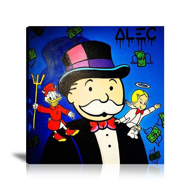 Angel, Devil, Money, Shoulder, Graffiti, Spray, Paint, Colorful, Scrooge, McDuck, Richie Rich, Street Art, Prints, Pop Art, Paintings, Canvas, Art, Alec Monopoly, Square