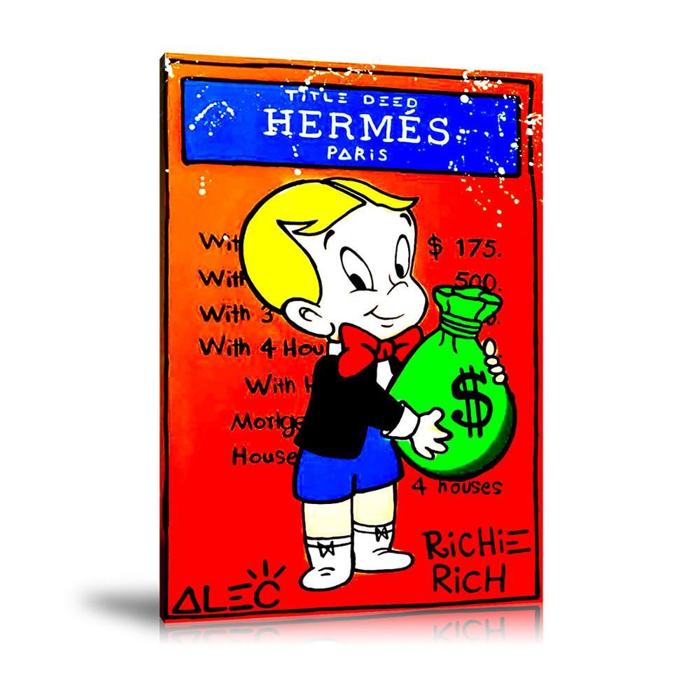 Richie Hermès Paris Wall Art: Large Colorful Graffiti Print or Framed Canvas Painting for Modern Living Rooms, Dining Rooms and Bedrooms