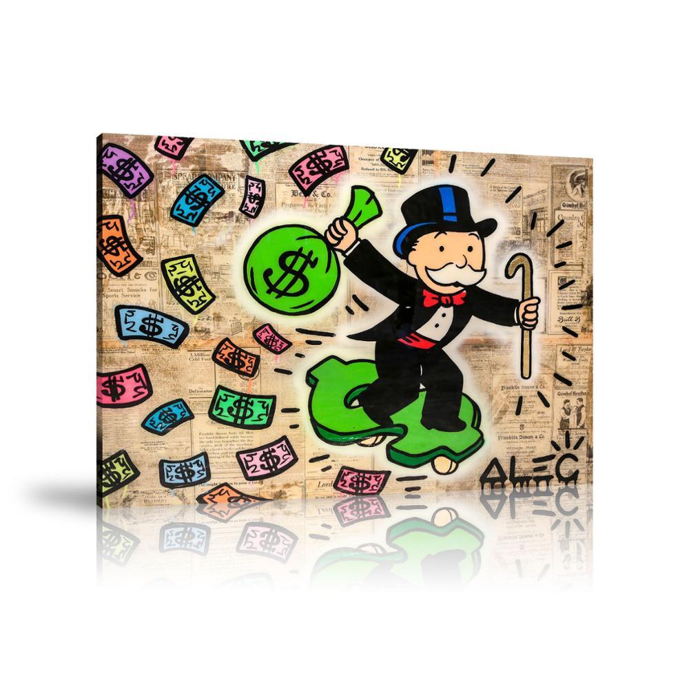 Street Art, Prints, Pop Art, Paintings, Canvas, Art, Alec Monopoly, Monopoly, Skating, Skateboard, Dollar, Money Bag, Newspaper