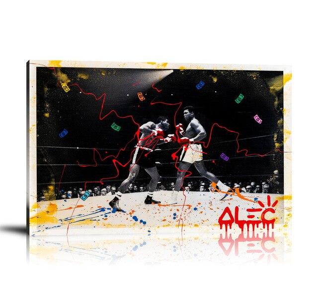 Photo, Money Bag, Fight, Boxing, Boxer, On Stage, Street Art, Sport, Prints, Pop Art, Paintings, Muhammad Ali, Muha, Landscape, Canvas, Boxing, Art, Alec Monopoly  