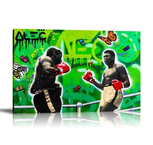 Street Art, Sport, Prints, Pop Art, Paintings, Muhammad Ali, Muha, Landscape, Canvas, Boxing, Art, Alec Monopoly  , Fight, Sport, Butterfly, Money, Boxing, Boxer. On Stage