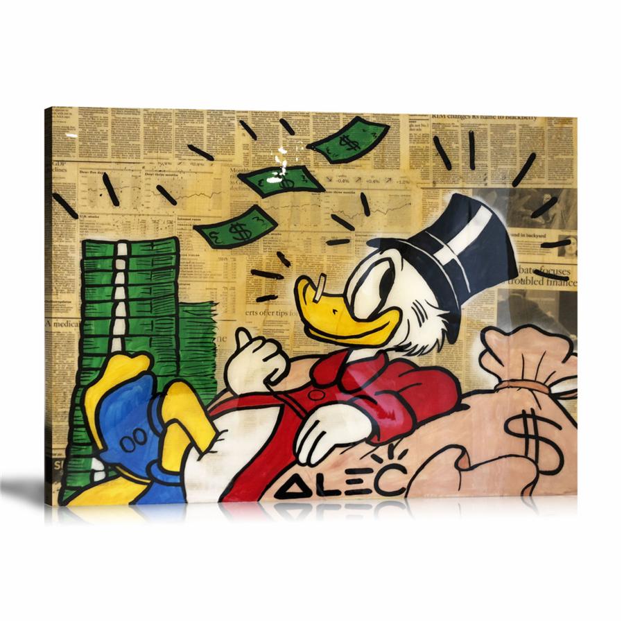 Scrooge McDuck, A Pile Of Money, Cash Bag, Money Bag, Newspaper, Spray Paint, Graffiti, Colorful, Street Art, Prints, Pop Art, Paintings, Canvas, Art, Alec Monopoly, Landscape