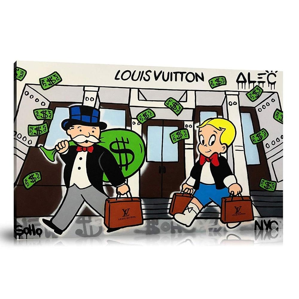 Louis Vuitton,  Street Art,  Prints,  Pop Art,  Paintings,  Landscape,  Canvas,  Art,  Alec Monopoly, Louis Vuitton Heist, Heist, Trunk, Money Bag, Monopoly, Richie Rich, Artwork, Luxury Brand