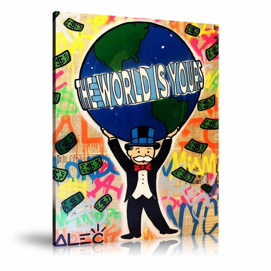 Earth, Globe, The World Is Your, US Dollar, Spray Paint, Newspaper, Colorful, Monopoly, Street Art, Prints, Pop Art, Paintings, Canvas, Art, Alec Monopoly, Vertical