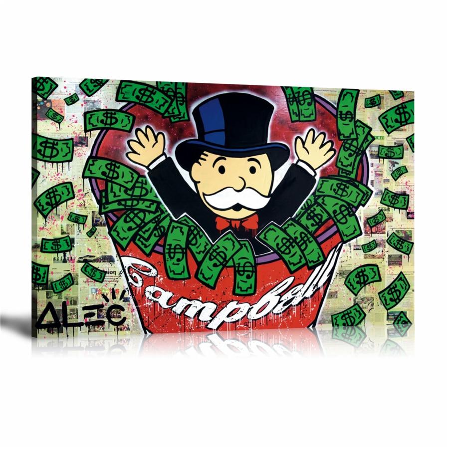 Campbell Soup Can, US Dollar, Newspaper, Spray Paint, Graffiti, Colorful, Monopoly, Collage Art, Street Art, Prints, Pop Art, Paintings, Canvas, Art, Alec Monopoly, Landscape