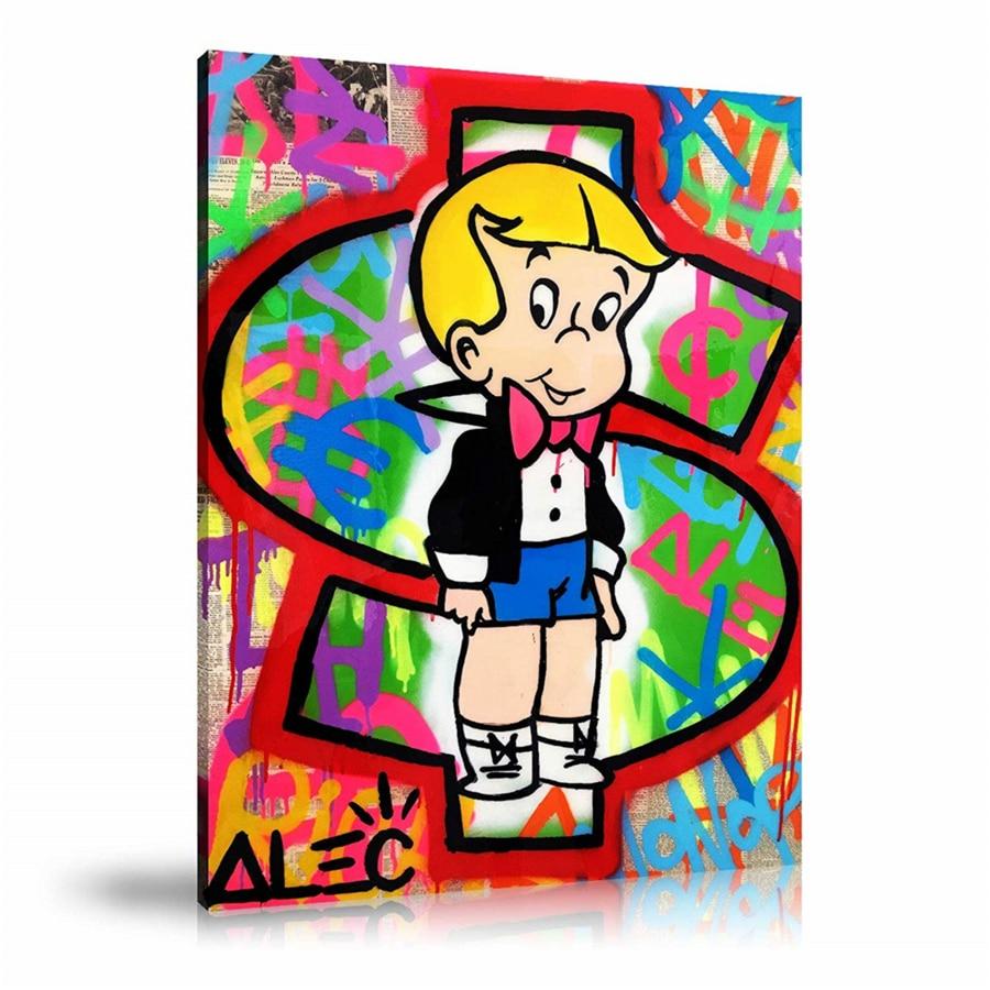 Richie Rich, Red Dollar Sign, Newspaper, Spray Paint, Graffiti, Colorful, Street Art, Prints, Pop Art, Paintings, Canvas, Art, Alec Monopoly, Vertical