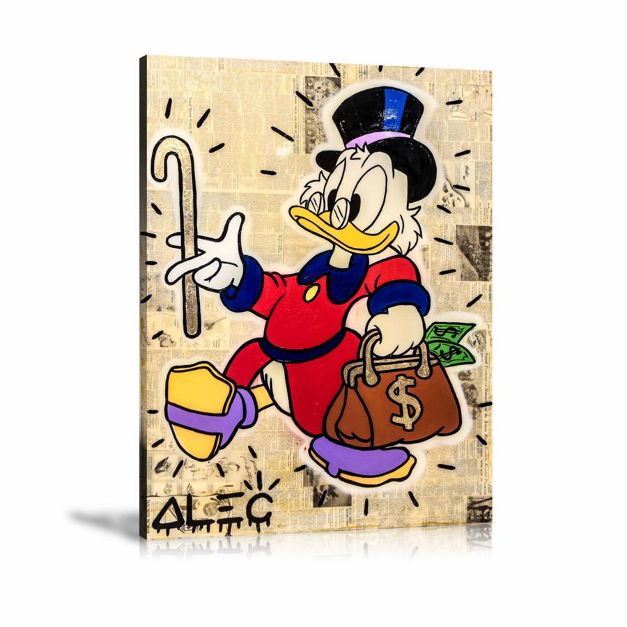 Scrooge McDuck, Money Bag, Cash Bag, Newspaper, Spray Paint, Graffiti, Colorful, Street Art, Prints, Pop Art, Paintings, Canvas, Art, Alec Monopoly, Vertical