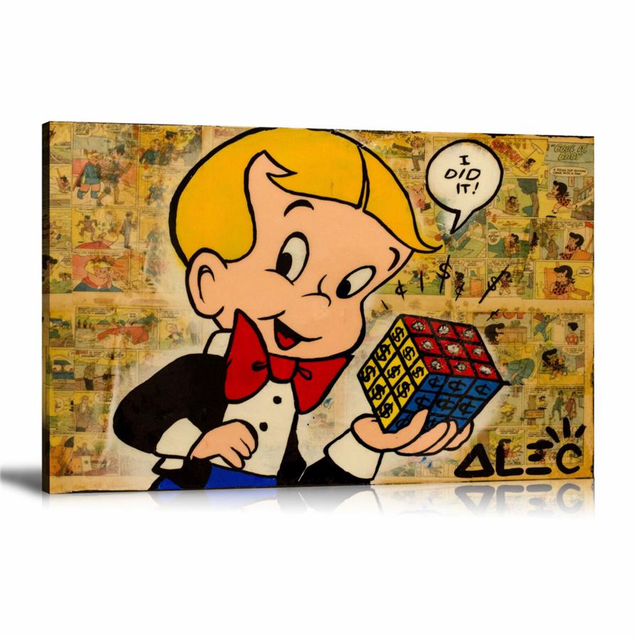 Richie Rich, Rubik Cube, Dollar Sign, Comics, Spray Paint, Graffiti, Street Art, Prints, Pop Art, Paintings, Canvas, Art, Alec Monopoly, Landscape