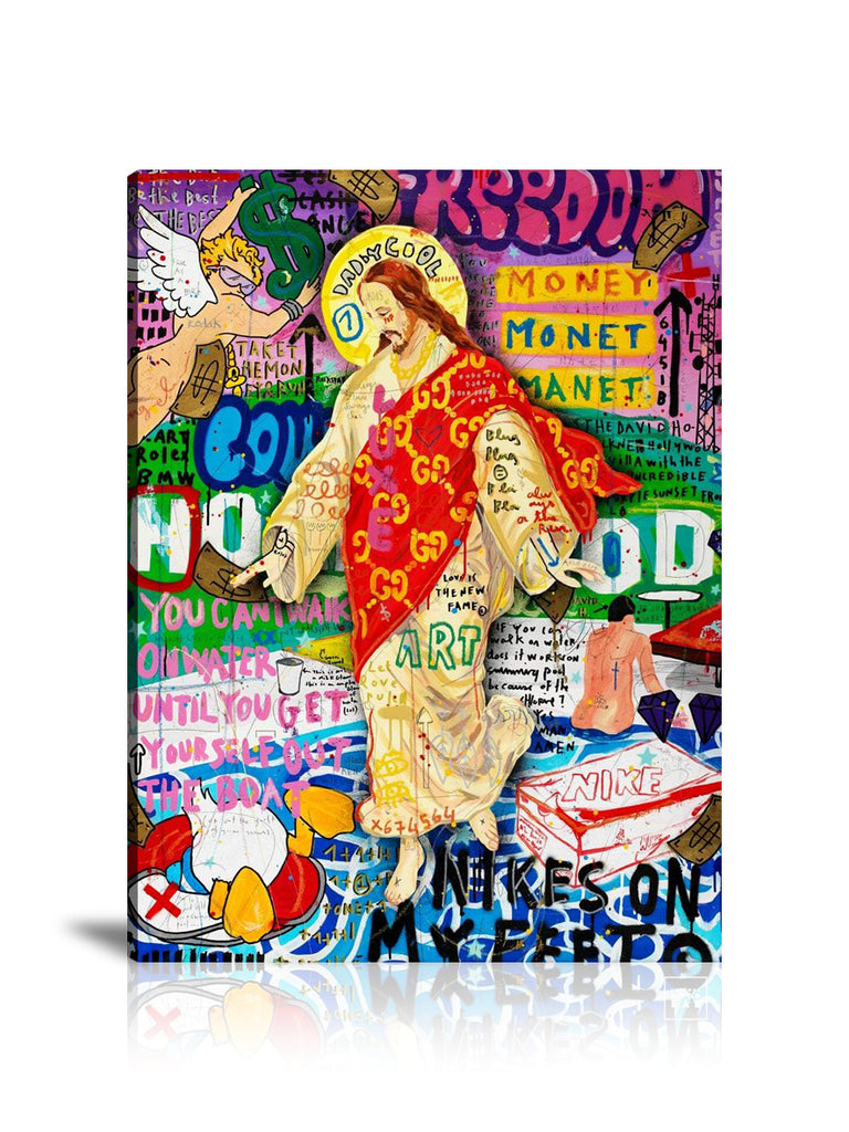 Walking On Swimming Pool Wall Art: Large Colorful Graffiti Print or Framed Canvas Painting for Modern Living Rooms, Dining Rooms and Bedrooms